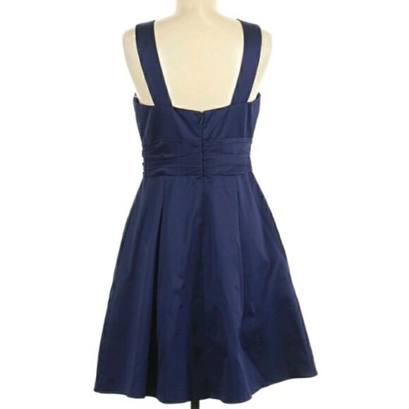 David's Bridal Twist Y-neck Halter Mini Fit & Flare Dress Pockets Navy Sz 2 - Picture 7 of 10